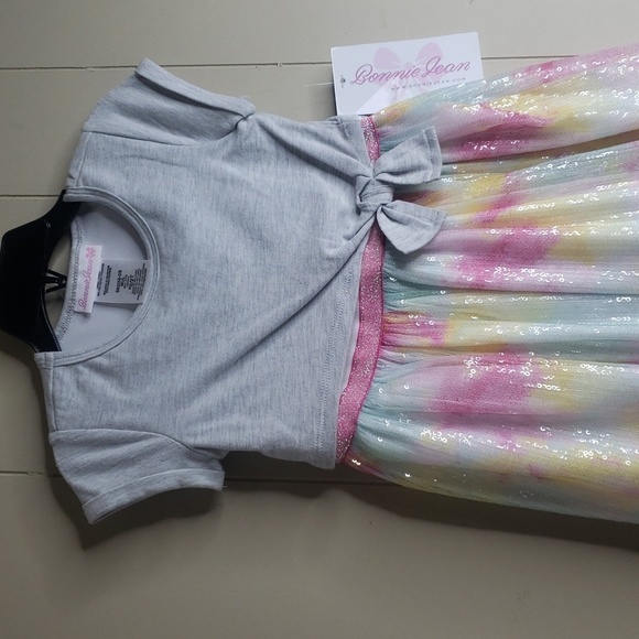 Little Girls Squin Short Sleeve Dress - Bonnie Jean - Picture 3 of 6